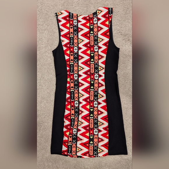 Eclectic H&M Divided Knit Bodycon Dress Black & Pink Neon Graffiti Print - Small - Picture 2 of 3